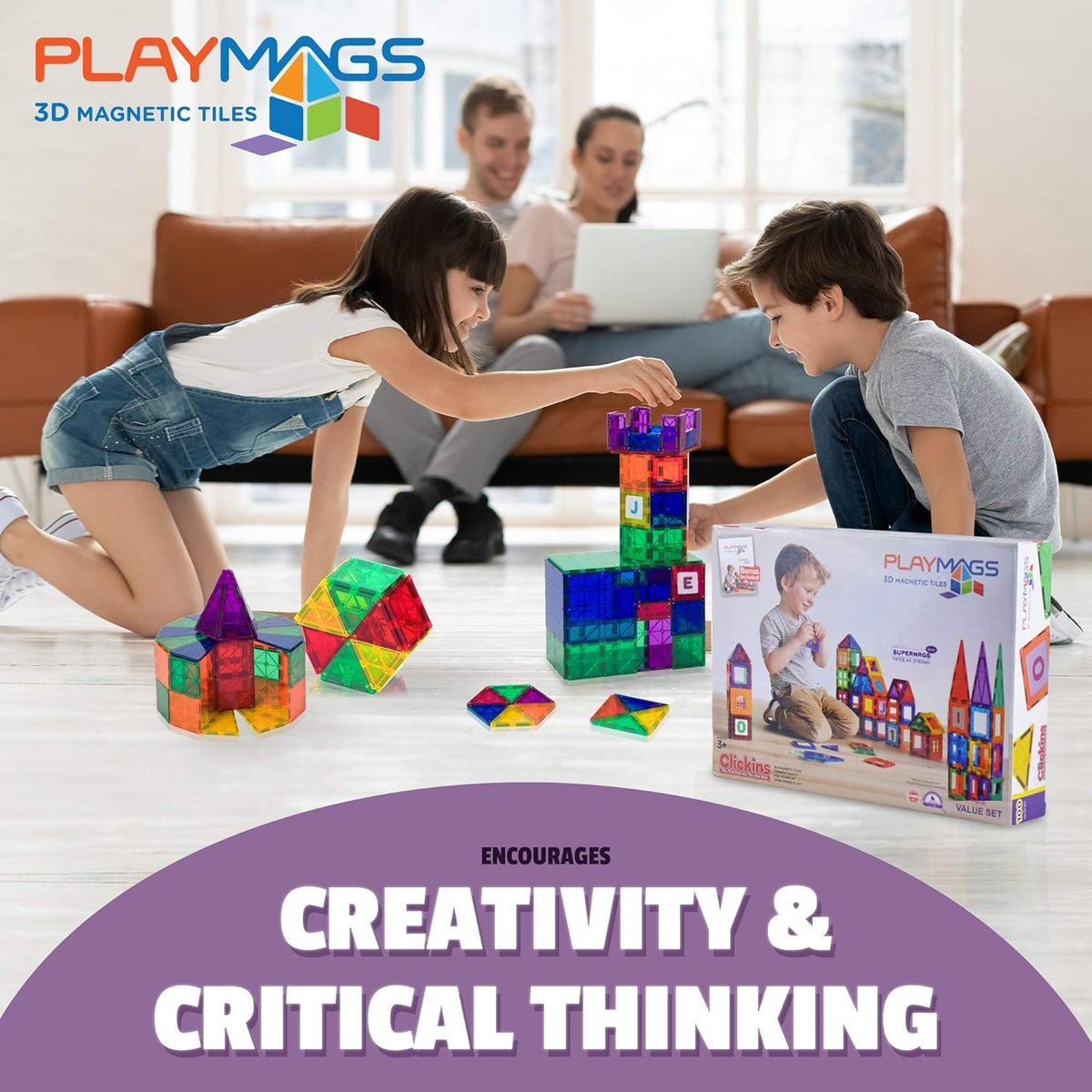56 Pc Magnetic Tiles Building Set X43069