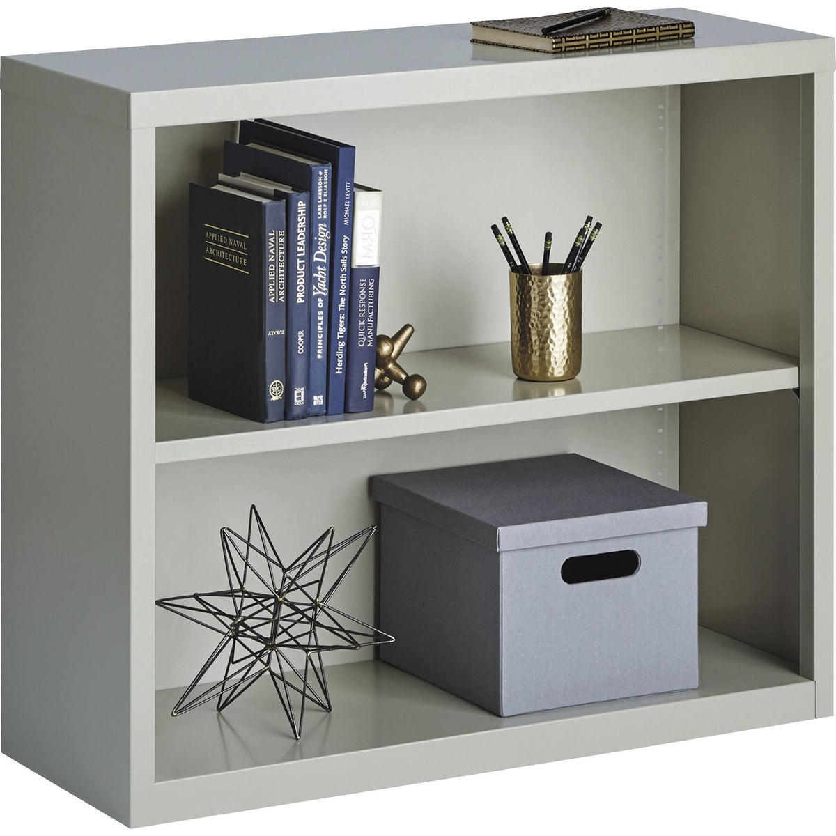 Steel Bookcase, 2-Shelf, Light Gray K21412
