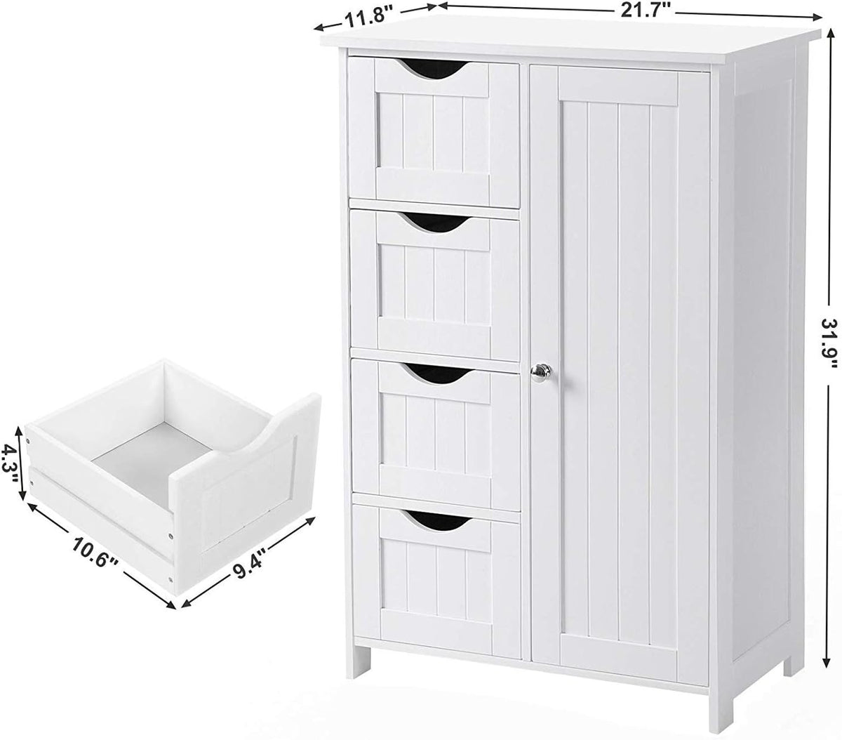 White 1 Door 4 Drawer Wood Storage Cabinet C55906