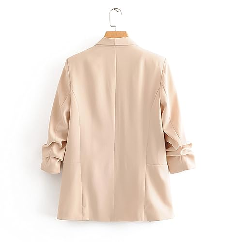 Women's Solid Ruffle 3/4 Sleeve Cardigan Jacket with Pockets G48365