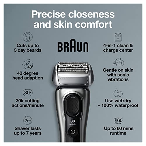 Electric Foil Shaver with Precision Beard Trimmer, Cleaning & Charging SmartCare Center, Galvano Silver J93954