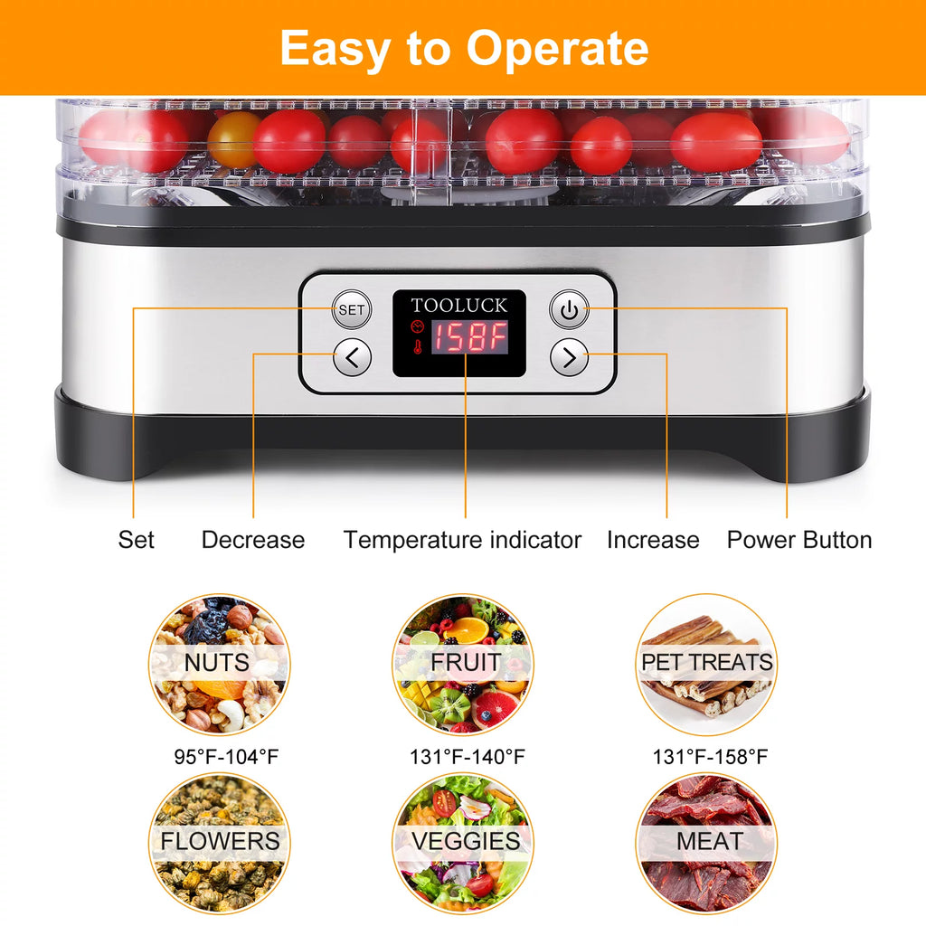 Electric Food Dehydrator, 250W, 5 Drying Trays, Stainless Steel, BPA Free W935