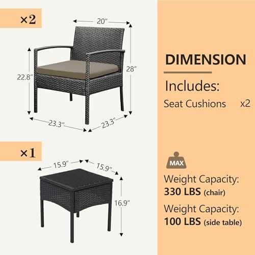 Brown 3 PCS Rattan Conversation Chairs Set K617