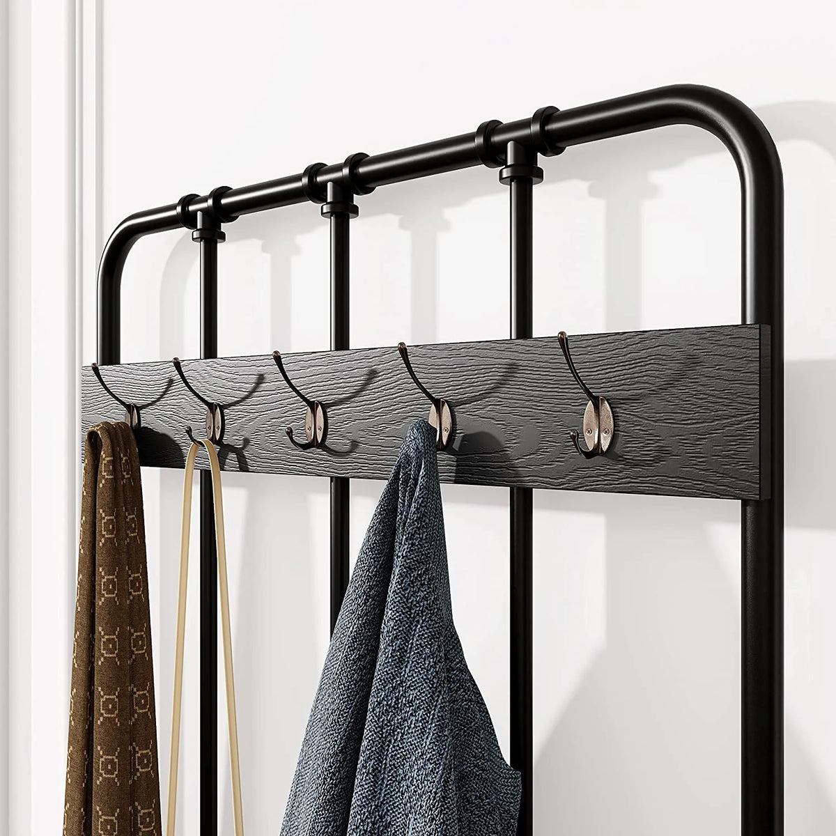 Black Freestanding Hall Tree with Storage Shelves T117