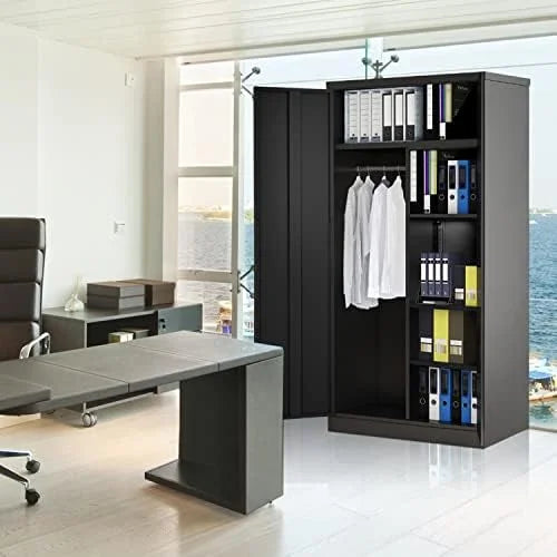 72" Metal Wardrobe Closet with Lock and Adjustable Shelves Q831291