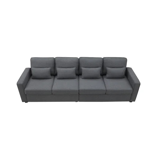 Linen Fabric Sofa with Armrest Pockets and 4 Pillows J67452