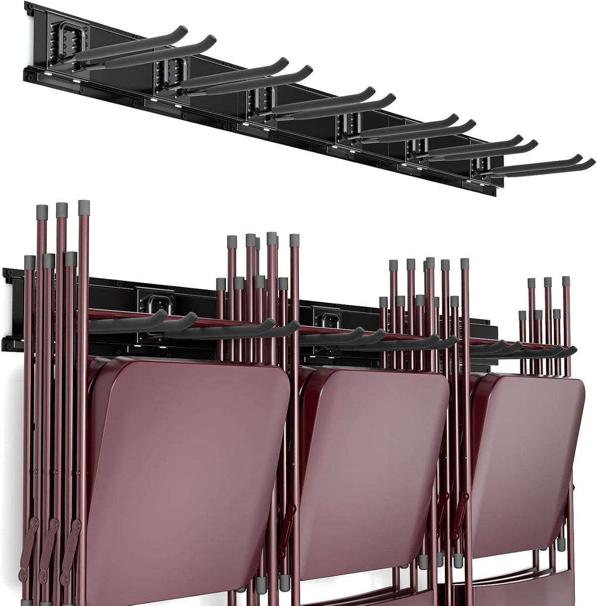 Heavy Duty Garage Storage Tool Organizer Wall Mount Rack with 6 Long Hooks, 48 Inch, Pack of 2 Y1274