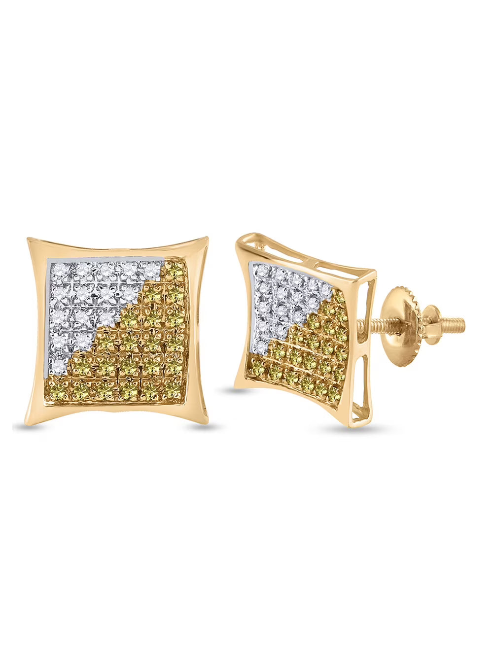 10kt Yellow Gold Mens Round Diamond Square Cluster Earrings 1/4 Cttw P459