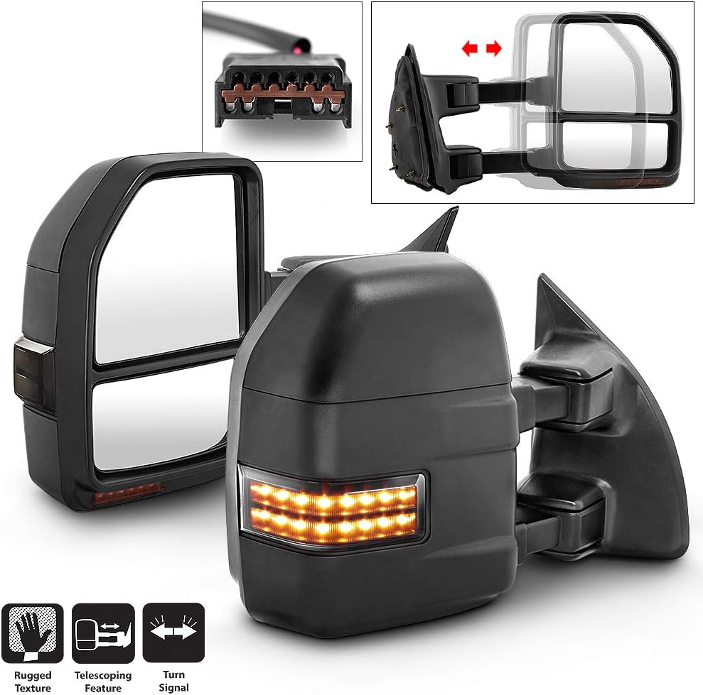 Telescoping Manual Towing Mirrors with LED Signal Pair for Ford F250 F350 F450 F550 Superduty D2910