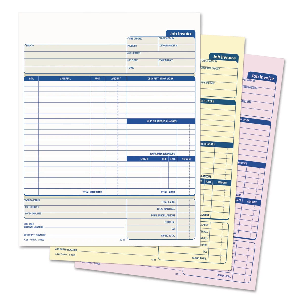 Three-Part Carbonless Job Invoice Forms, 50 / Pack V900