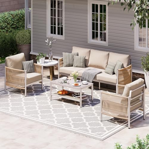 Aluminum HDPE Rope 5 Piece Patio Furniture Set with Coffee Table F26819