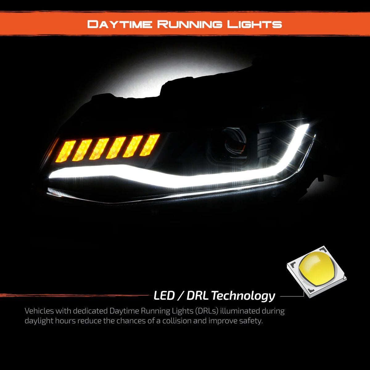 Black LED Projector Headlights Pair C5099