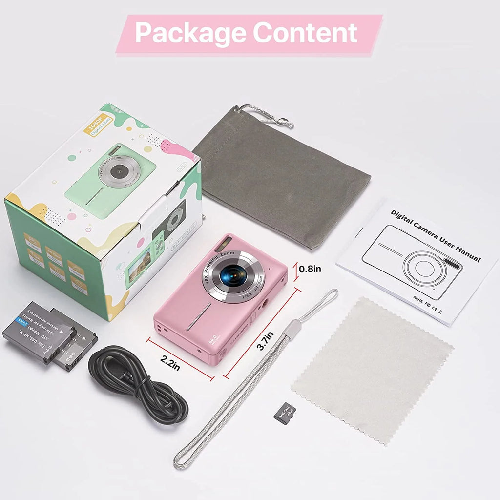 Black 1080P 44MP Kids Digital Camera with 16X Zoom W7228