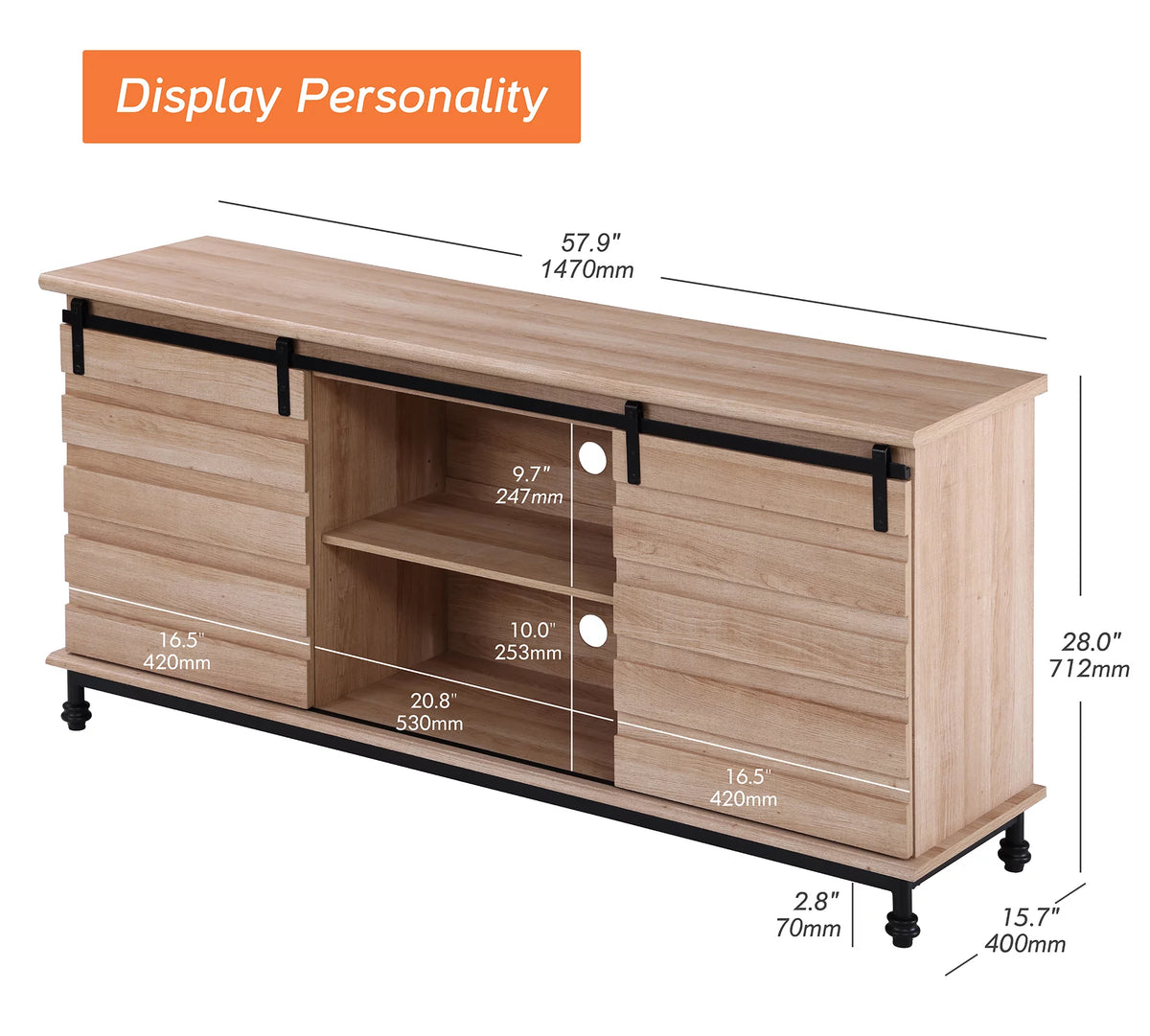 Light Brown TV Stand with Sliding Barn Door W52568