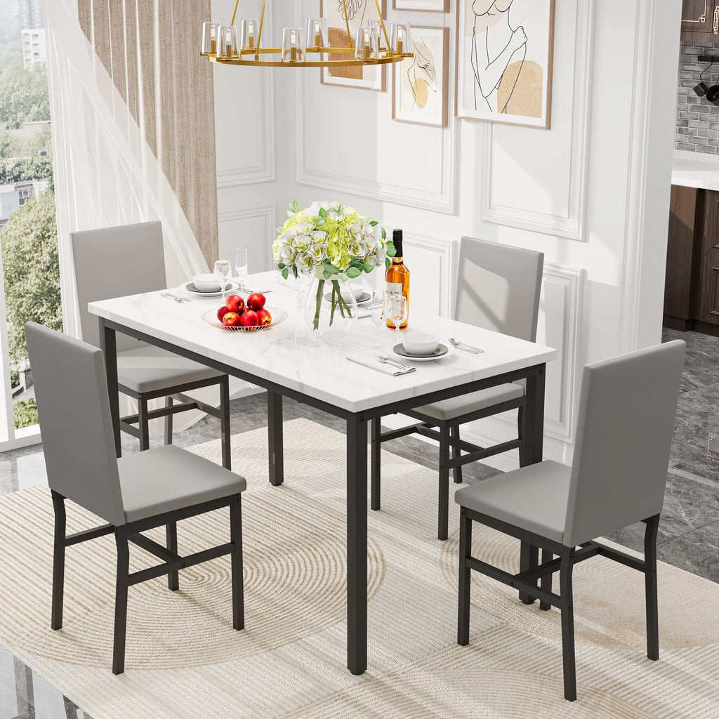 5-Piece Faux Marble Top Velvet Dining Table Set L5169