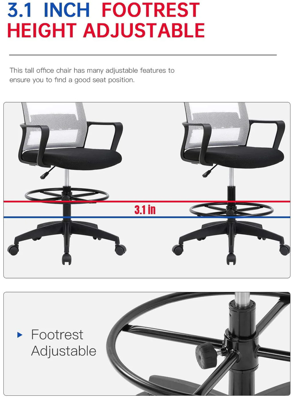 Black Adjustable Mesh Drafting Chair with Lumbar Support V497637