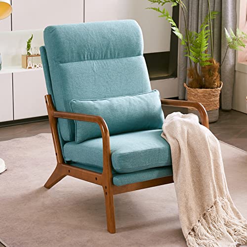 Beige Linen High Back Accent Chair with Solid Wood G62963