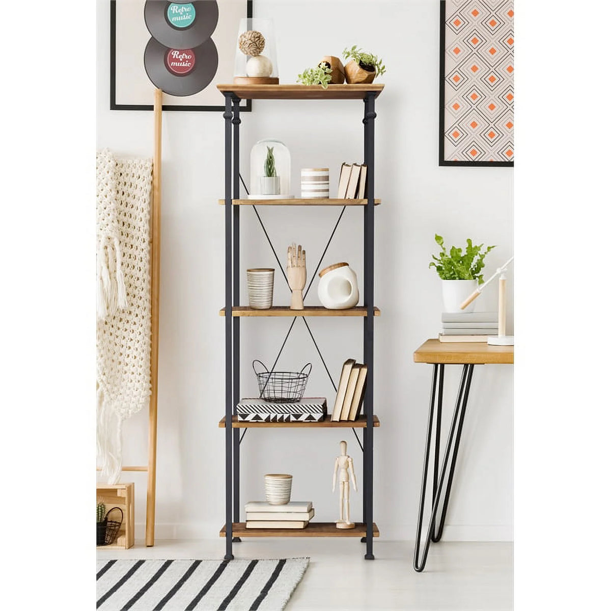 Solid Wood Bookcase in Rustic Brown I21541