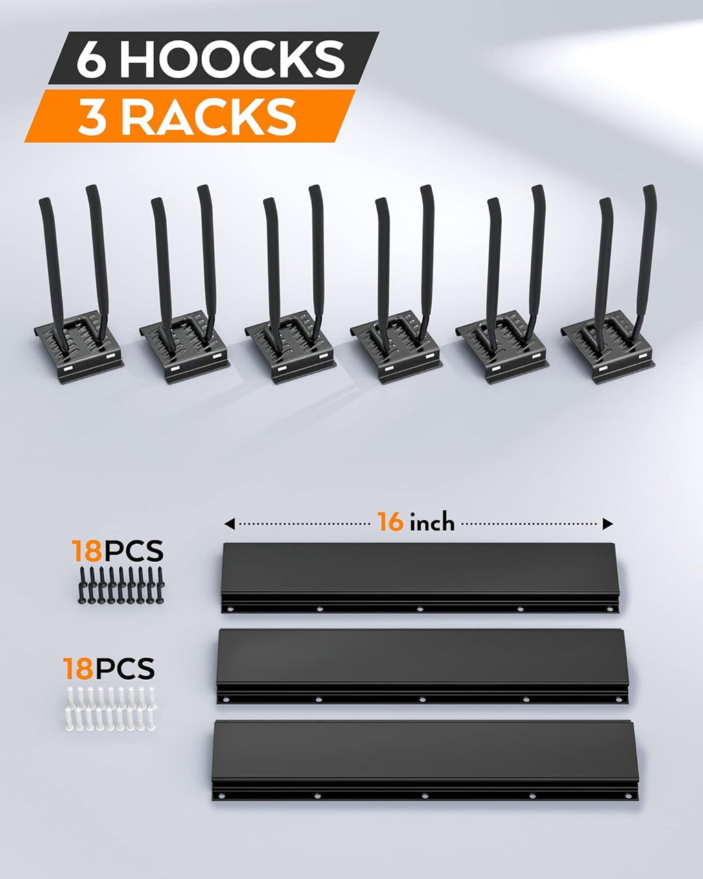 Heavy Duty Garage Storage Tool Organizer Wall Mount Rack with 6 Long Hooks, 48 Inch, Pack of 2 Y1274