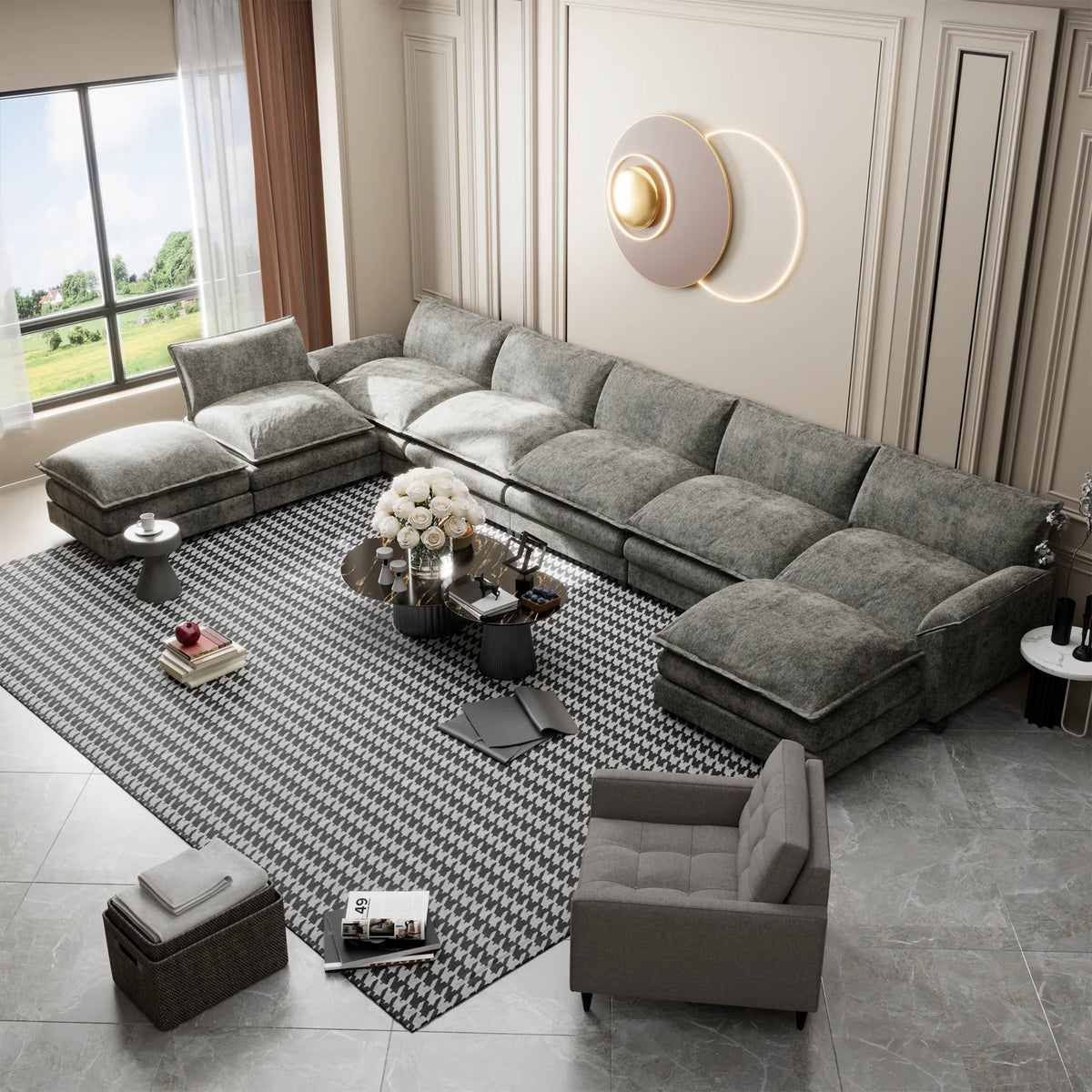 Oversized Modular Sectional Sofa with Ottomans K54558