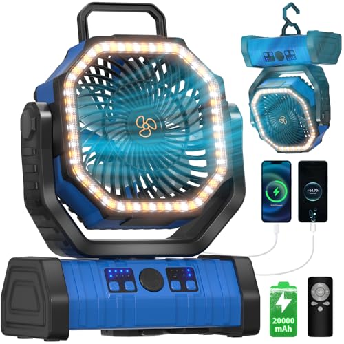 Battery Operated Portable Camping Tent Fan with LED Lantern Light A591040