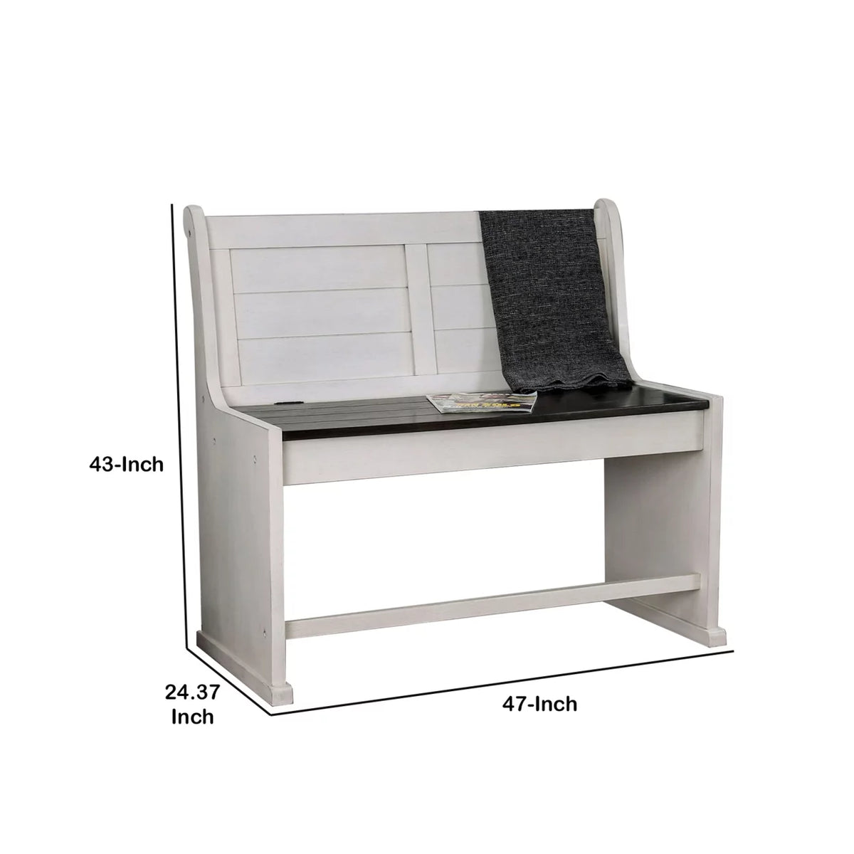 White and Black Wooden Counter Height Bench with Lift Top Seat S524279