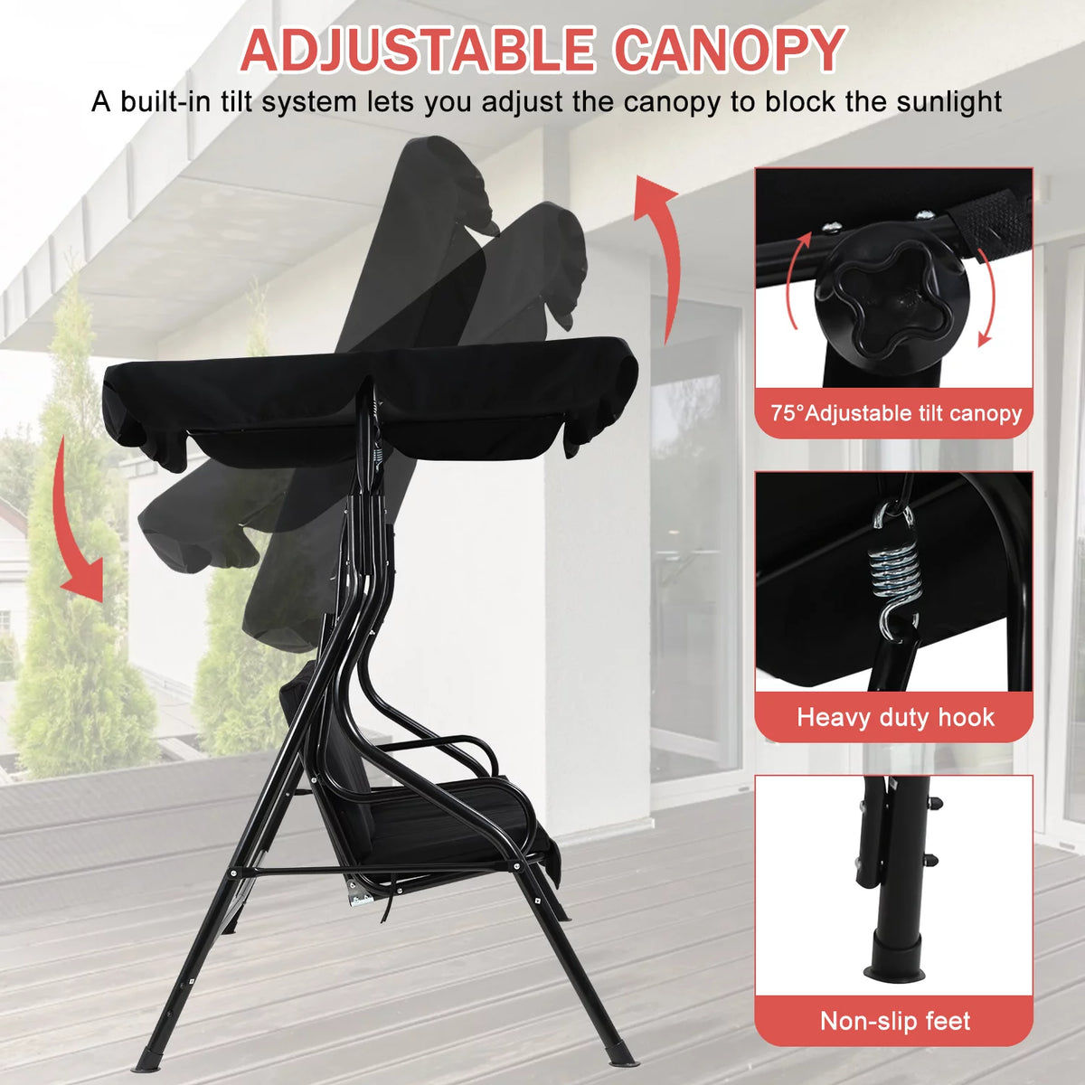 Black Outdoor Swing with Canopy and Cushions C256562