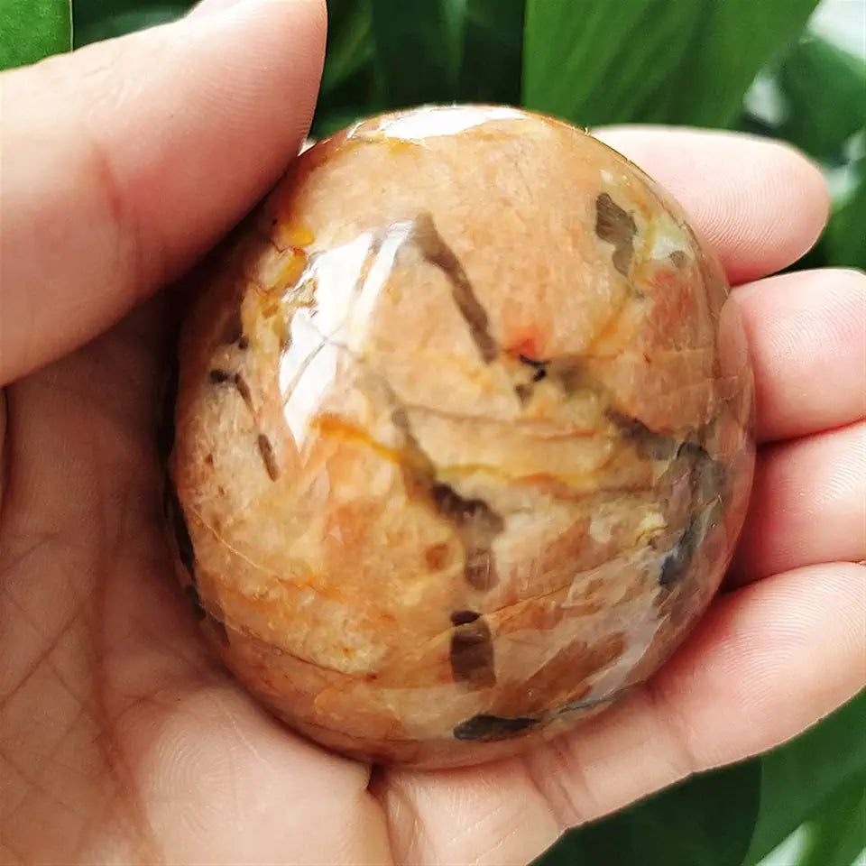 Natural Yellow Tiger Skin Moonstone Palmstone Healing Crystal Q85163