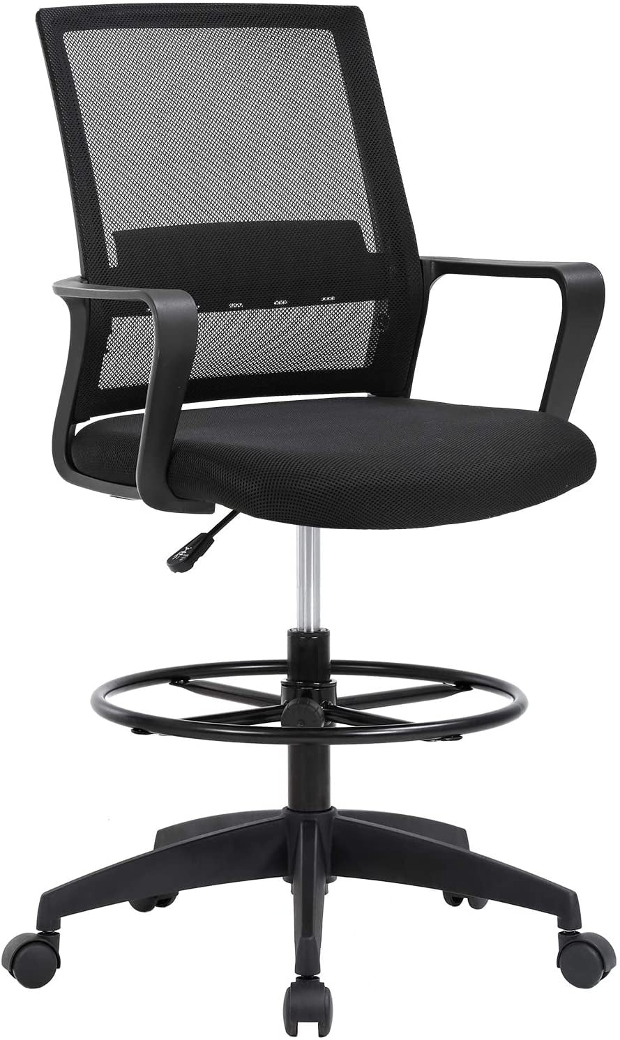Black Adjustable Mesh Drafting Chair with Lumbar Support V497637