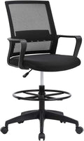 Black Adjustable Mesh Drafting Chair with Lumbar Support V497637