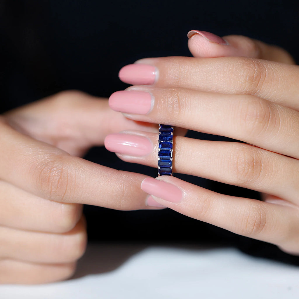 14K White Gold Octagon Cut Blue Sapphire Eternity Ring H578123