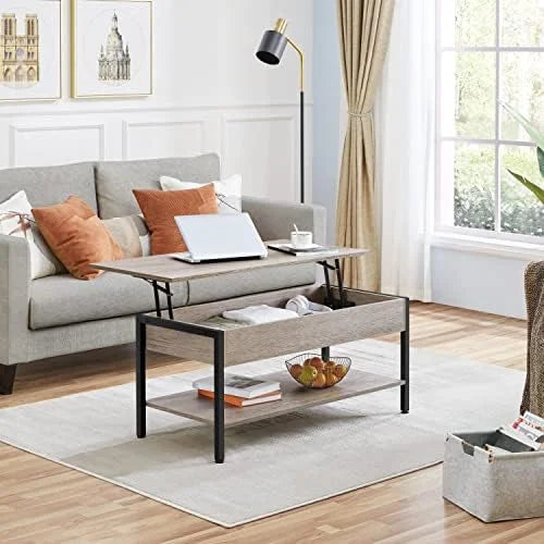 Industrial Lift Top Coffee Table 47.5x24x20 Inches Gray Q2429