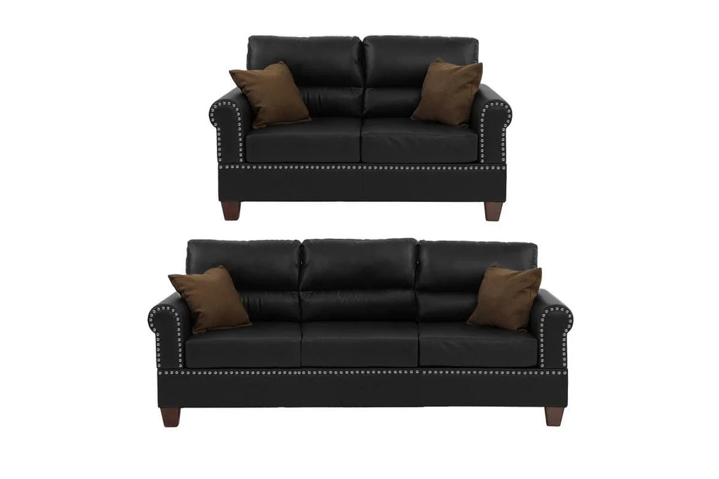 Black 2pc Bonded Leather Sofa Set X254