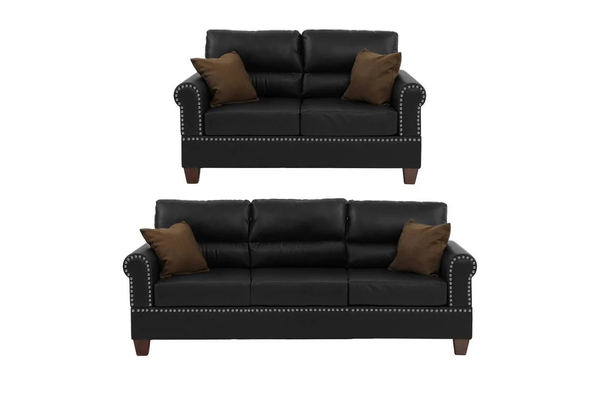Black 2pc Bonded Leather Sofa Set X254
