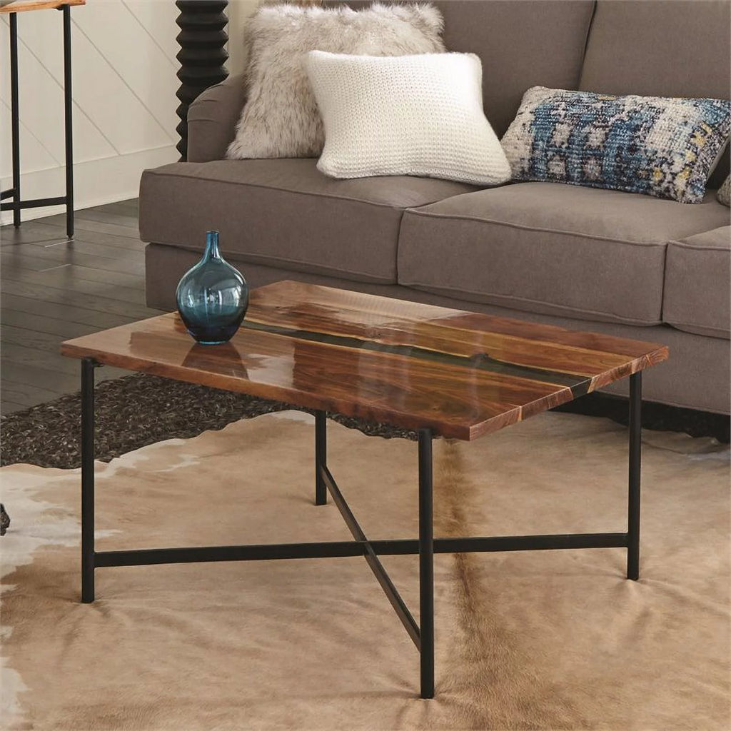 36" Acacia Wood and Acrylic Coffee Table W6129