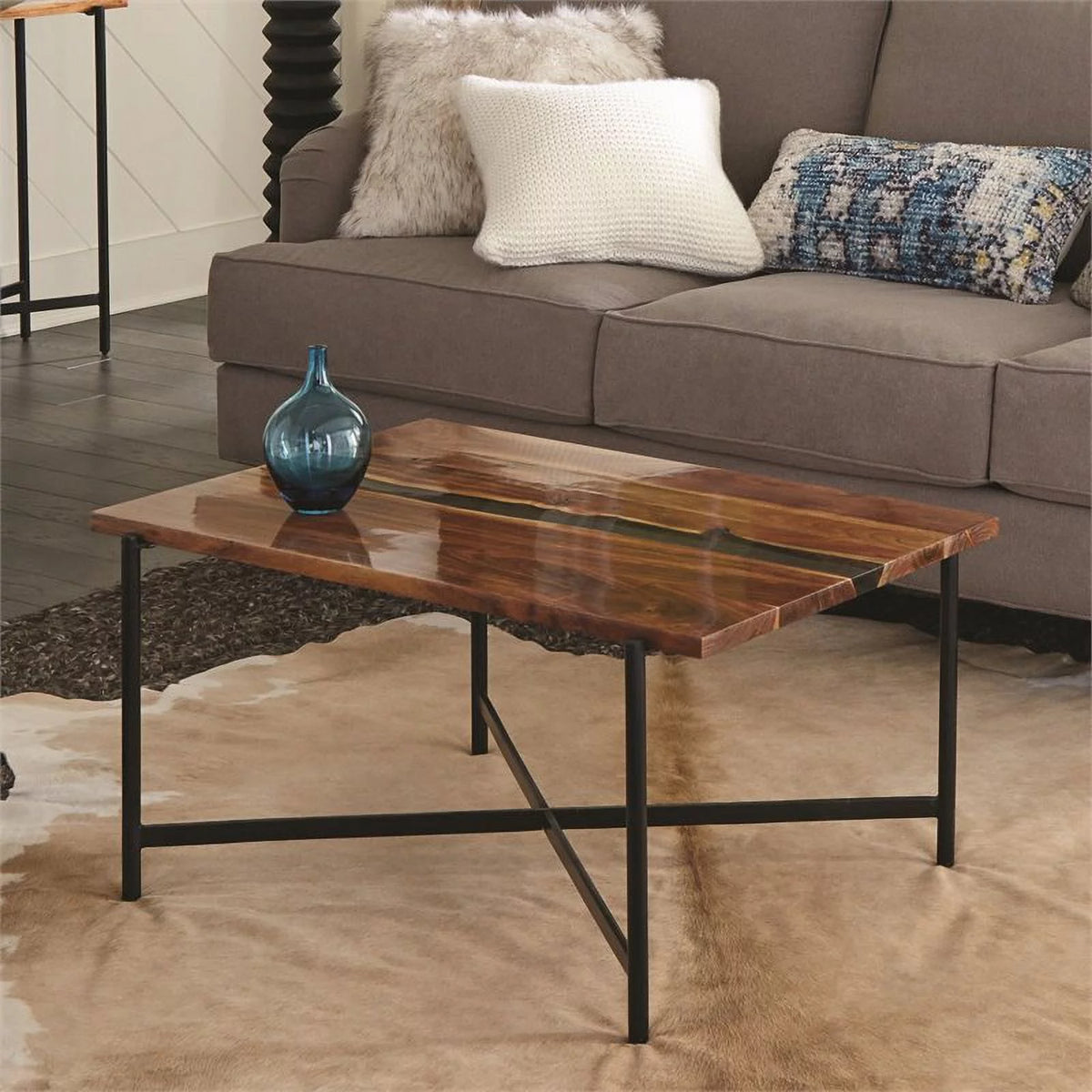 36" Acacia Wood and Acrylic Coffee Table W6129