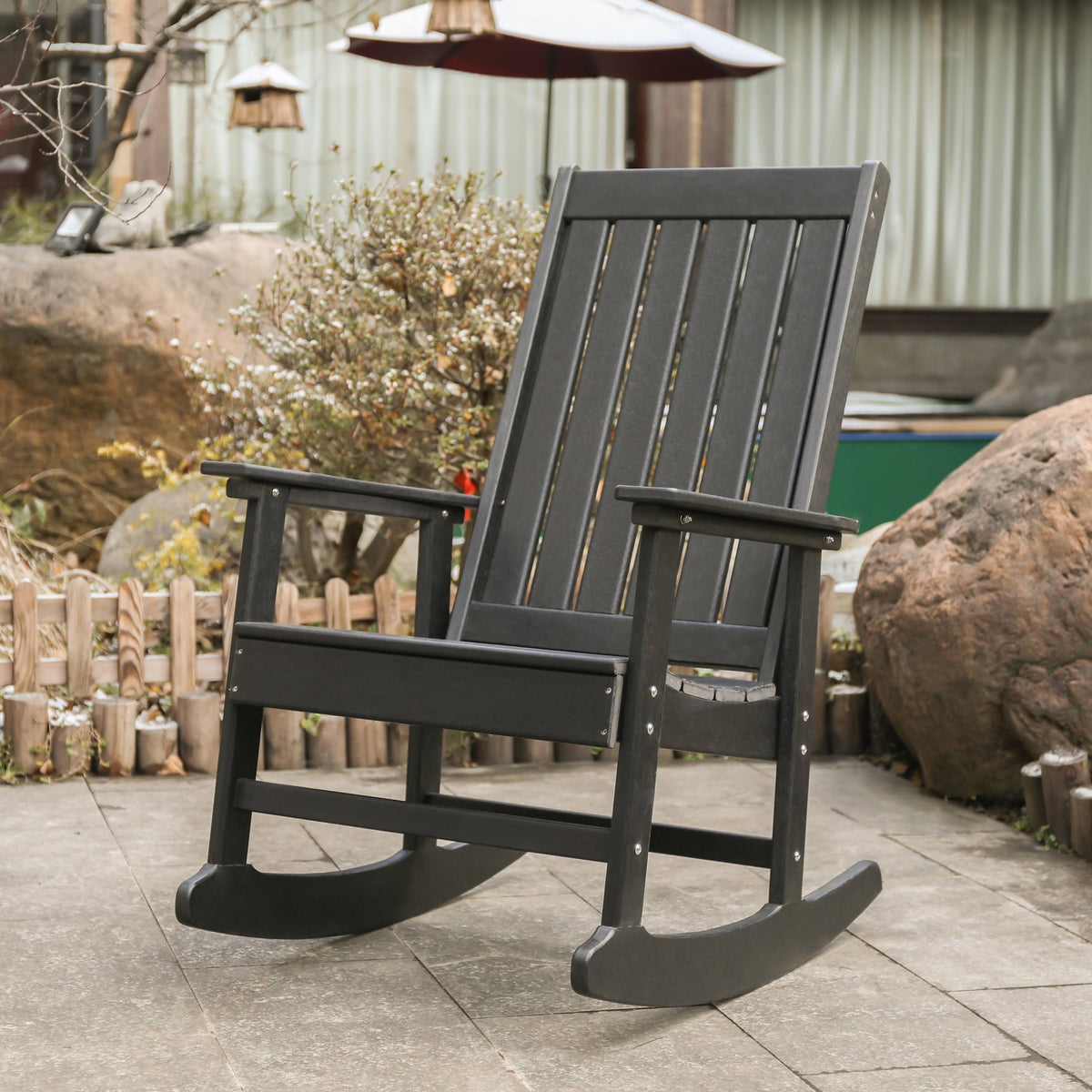 Black Tek-Wood Adirondack Rocker Chair P9783