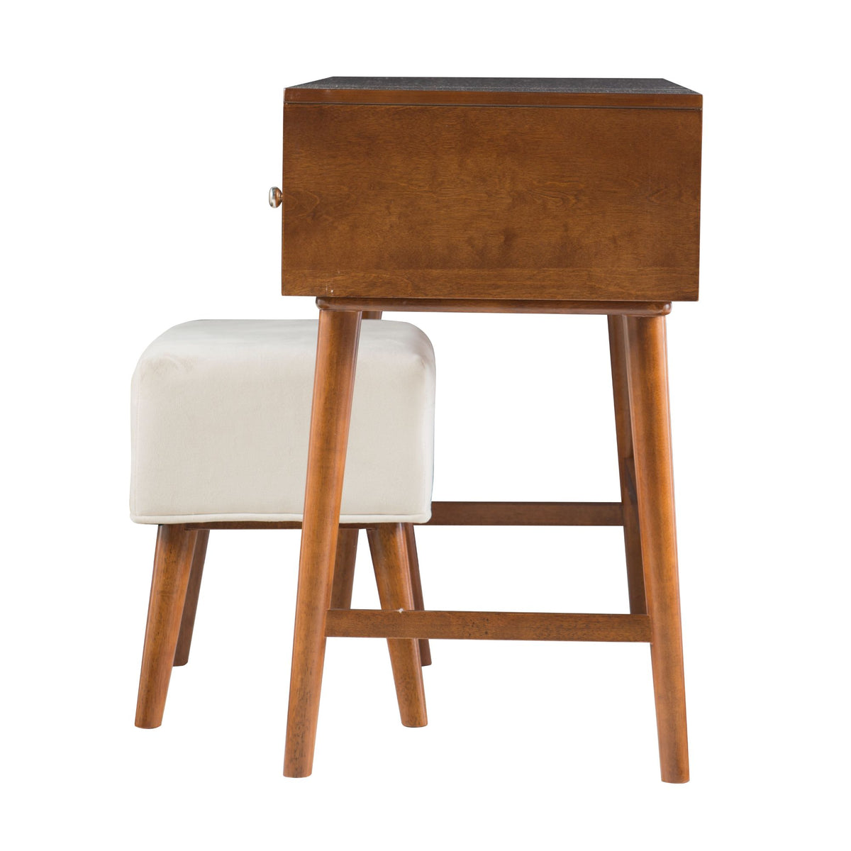 Walnut Brown Mid Century Vanity Set with Mirror and Stool M41896