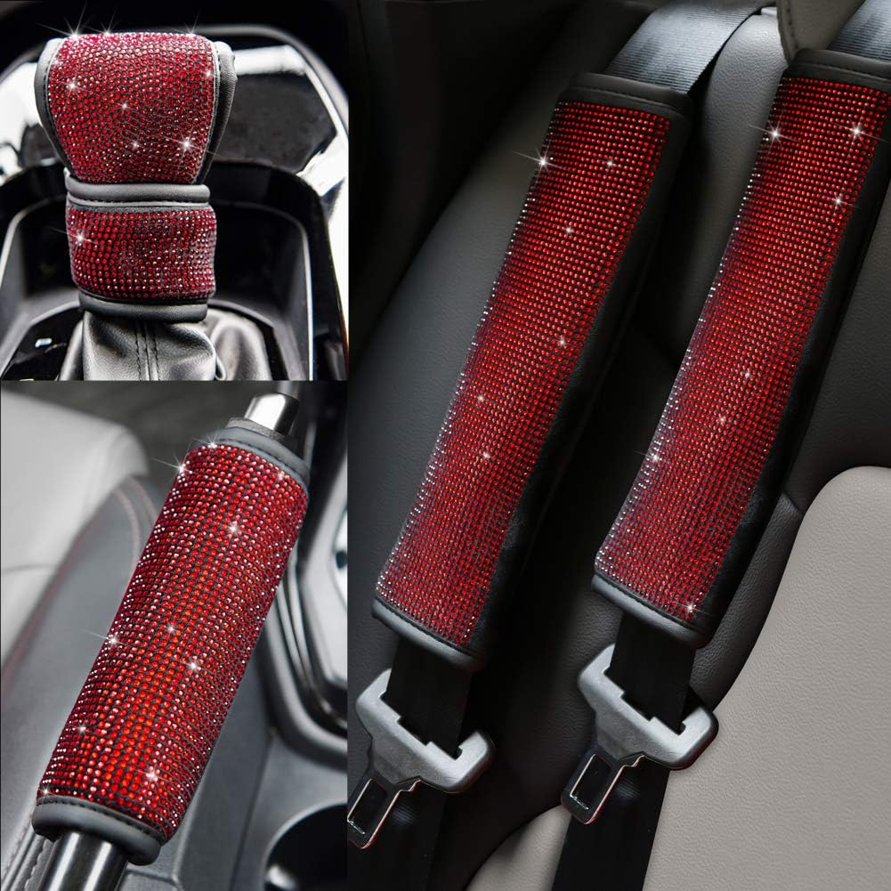 Soft Velvet Seat Belt Shoulder Pads with Rhinestones 4 Pack Set B9601