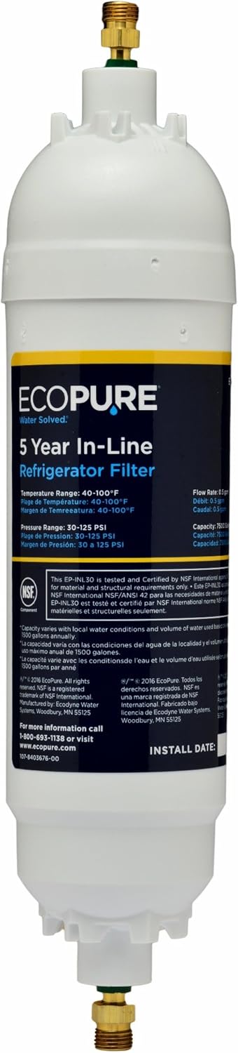 White In-Line Refrigerator Filter & Braided Stainless Steel Ice Maker Connector, 1/4 inch, 5 Ft E908