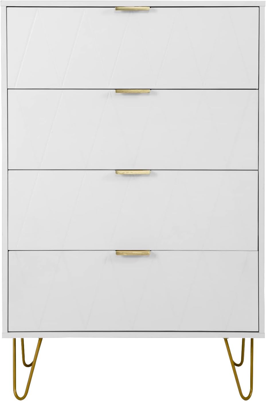 White 4 Drawer Tall Dresser with Metal Legs P2360