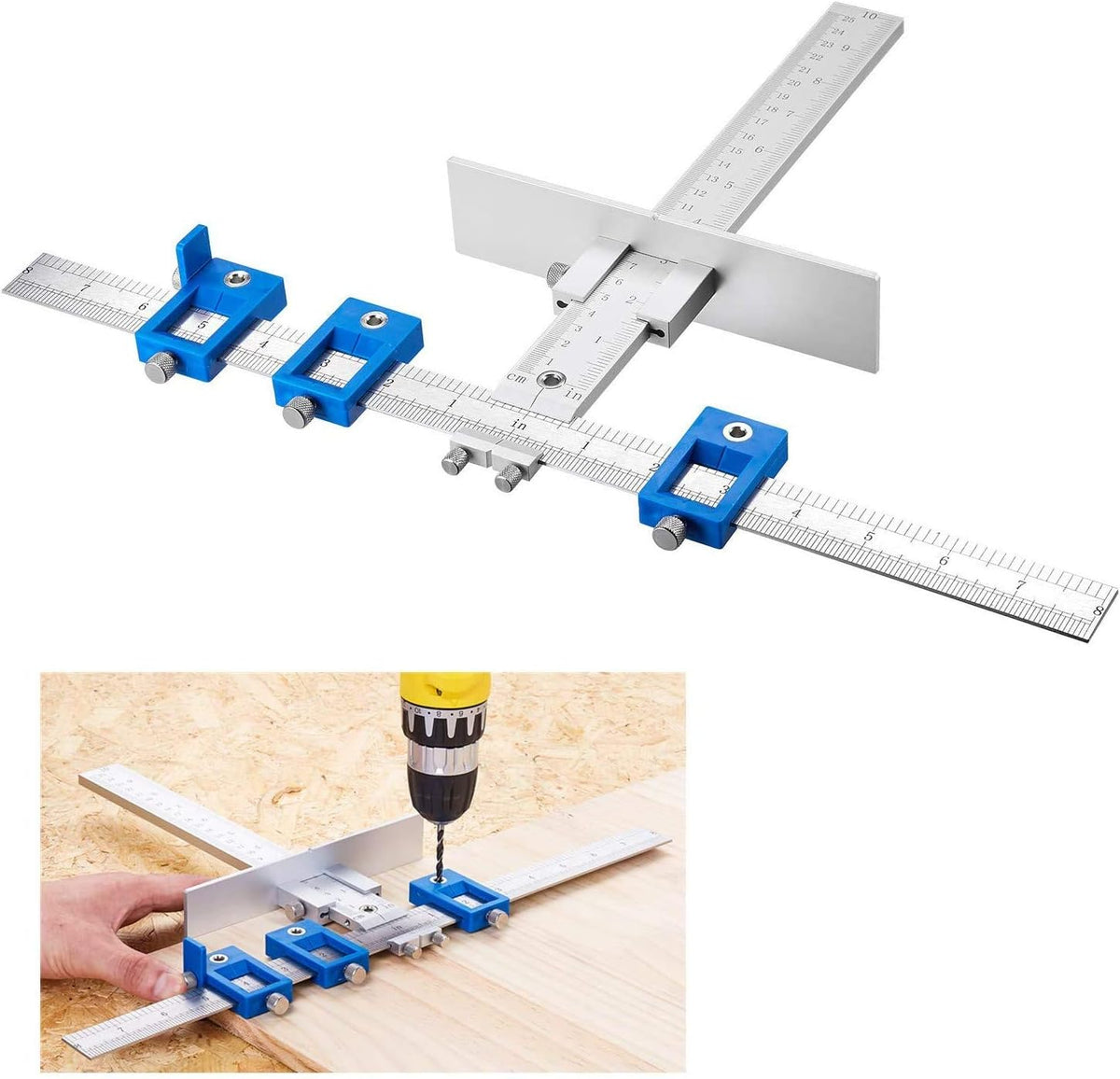 Cabinet Hardware Jig Aluminum Alloy Drill Guide Drawer Pull Drilling Templates Tool Pack of 2 V9833