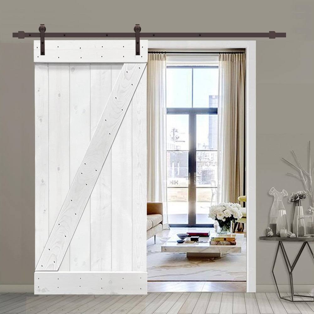 30 in. x 84 in. Light Cream Stained Pine Wood Sliding Barn Door with Hardware Kit G536