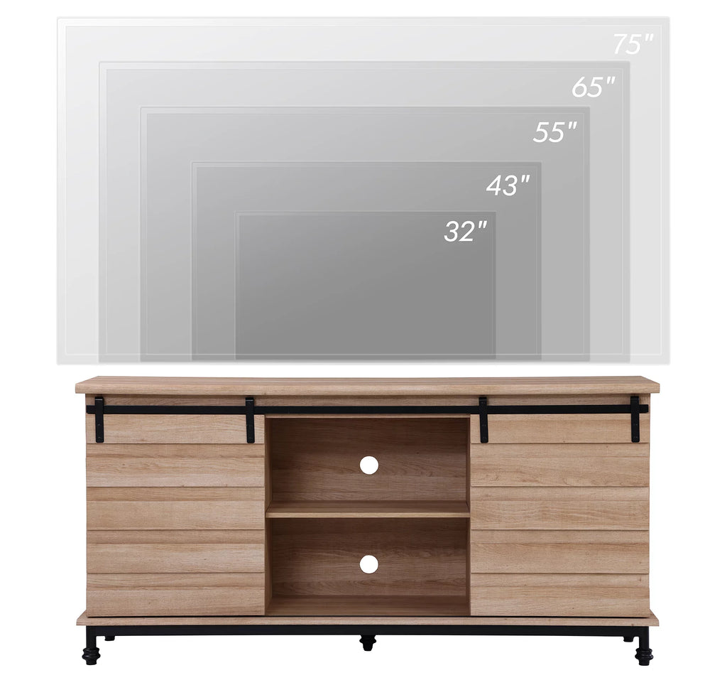 Light Brown TV Stand with Sliding Barn Door W52568