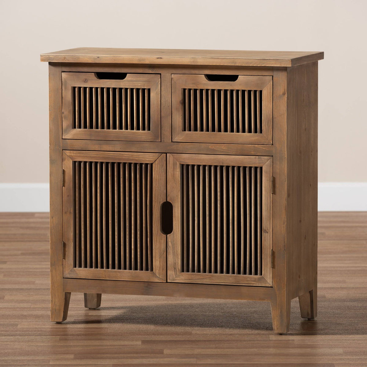 Medium Oak Finished 2-Door 2-Drawer Wood Storage Cabinet P143120