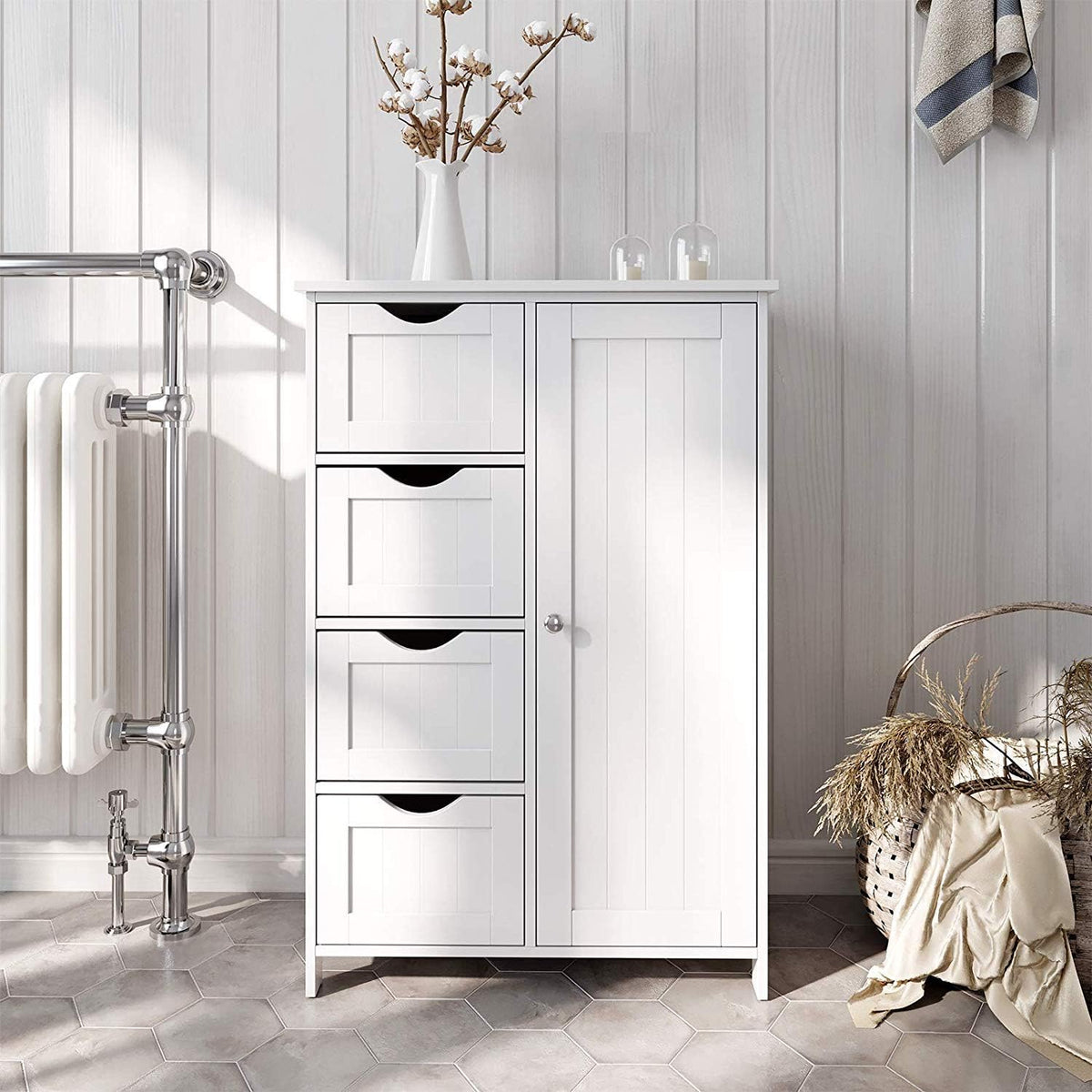 White 1 Door 4 Drawer Wood Storage Cabinet C55906