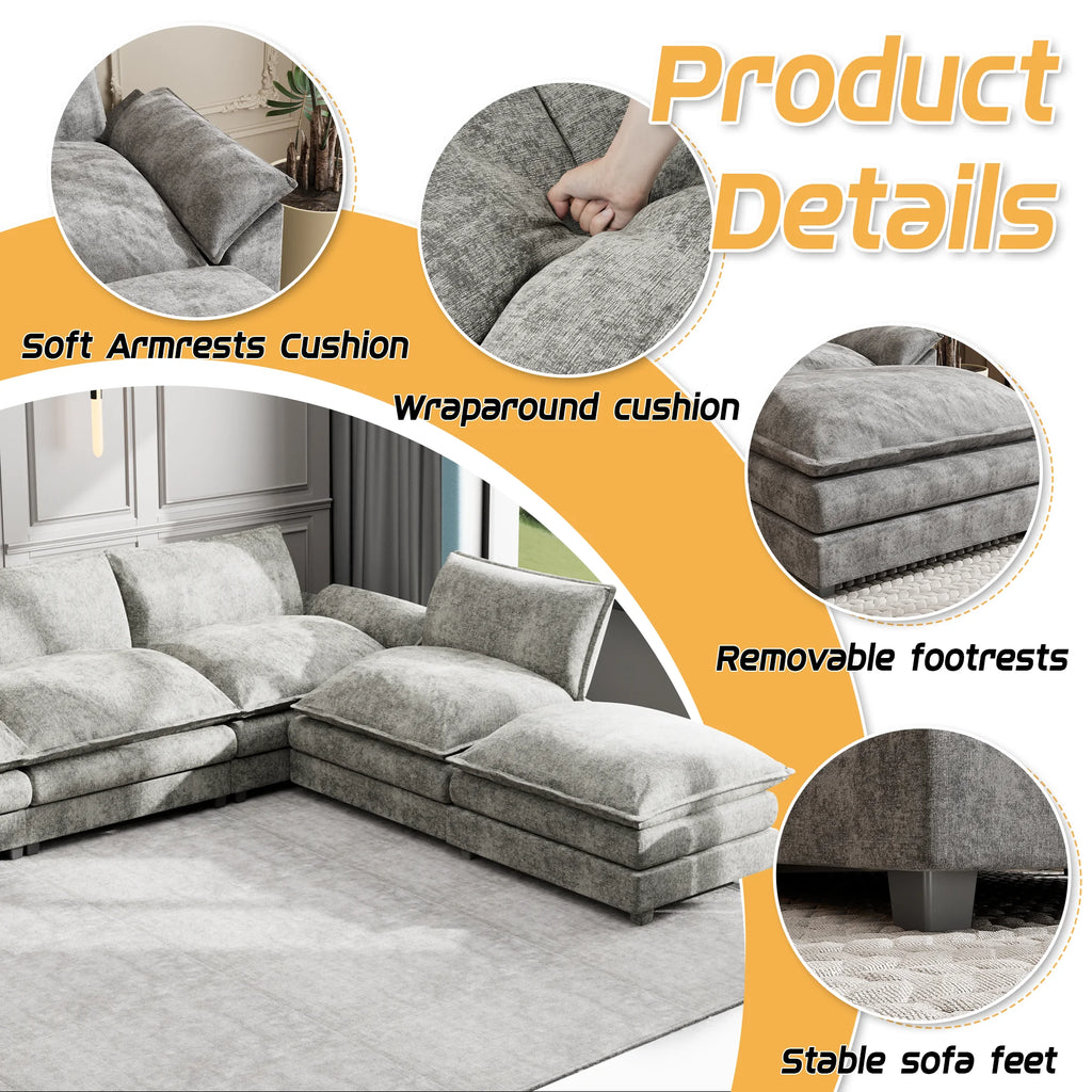 Oversized Modular Sectional Sofa with Ottomans K54558