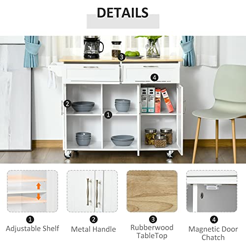 White Mobile Kitchen Island with Storage N1280