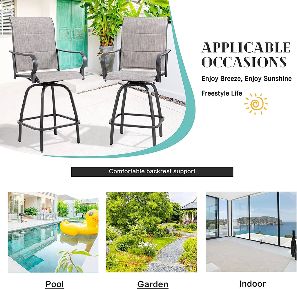 4 Pieces Gray Sling Outdoor Swivel Bar Stools V421262