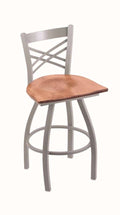 Swivel Counter Stool with Anodized Nickel Finish and Medium Maple Seat J9165